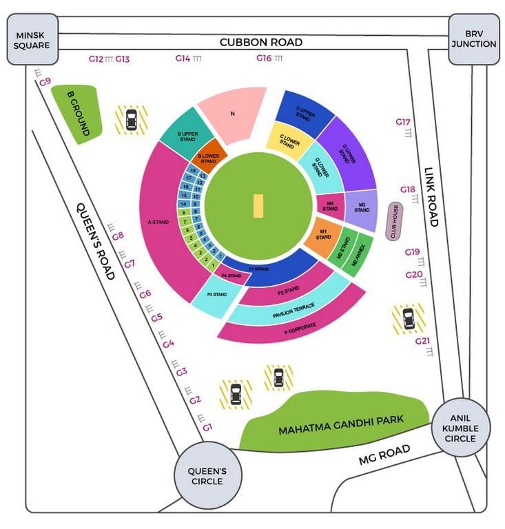 Bangalore cricket estadi mapa