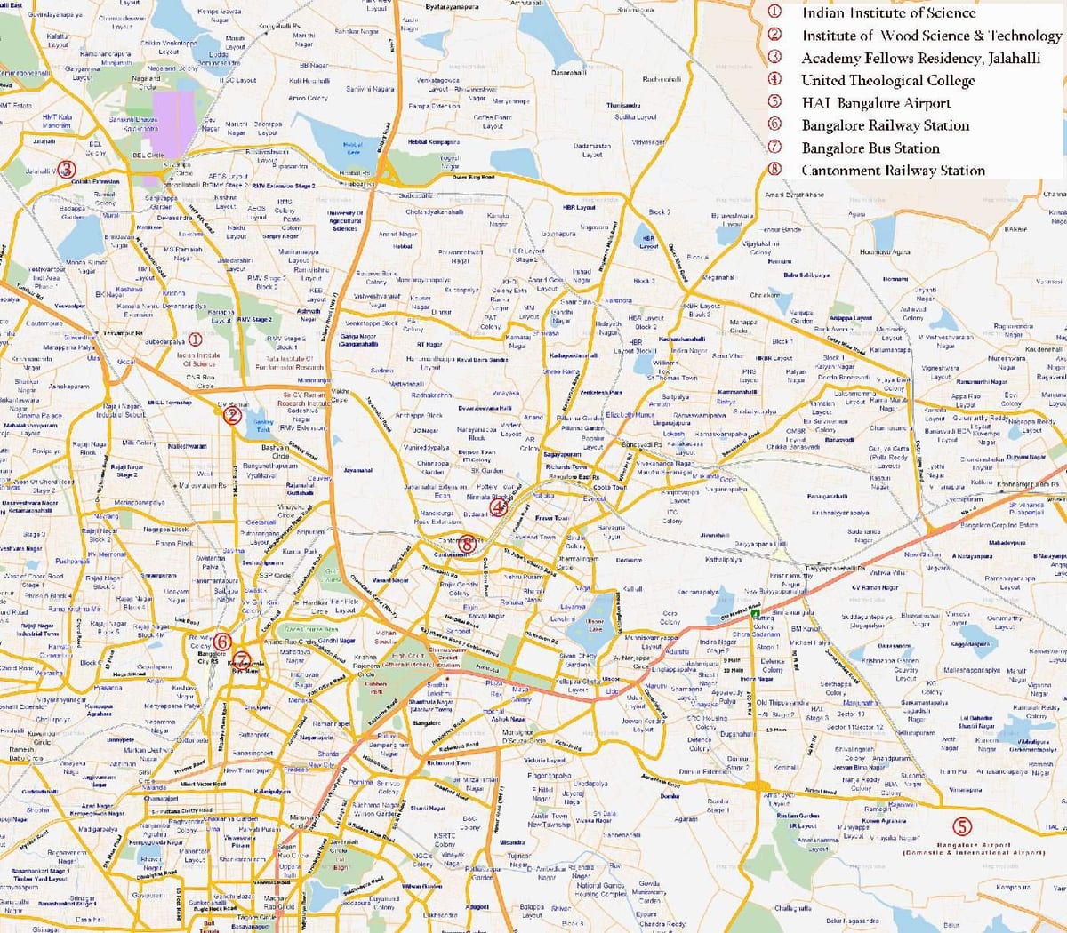 mapa de ruta Bangalore