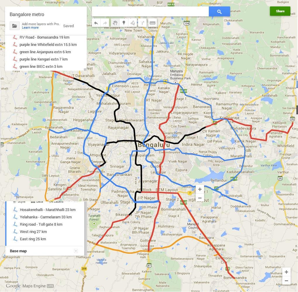 Namma metro fase 3 mapa de rutes