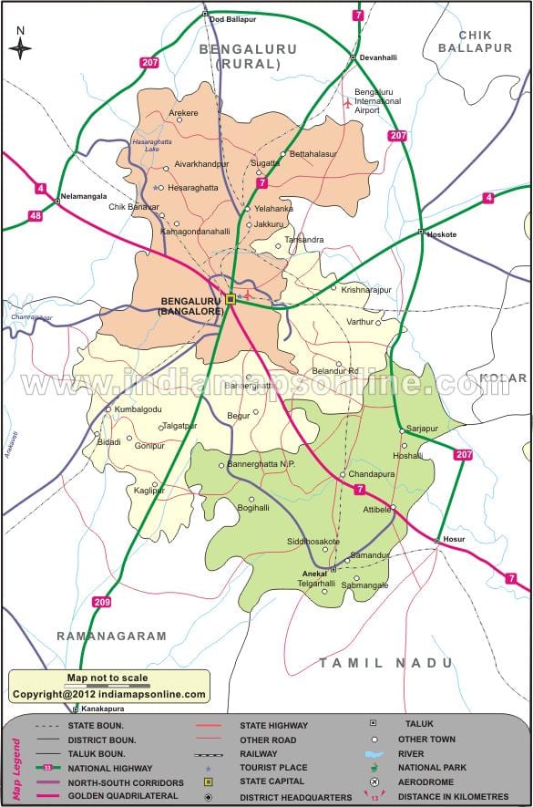 Bangalore districte urbà mapa